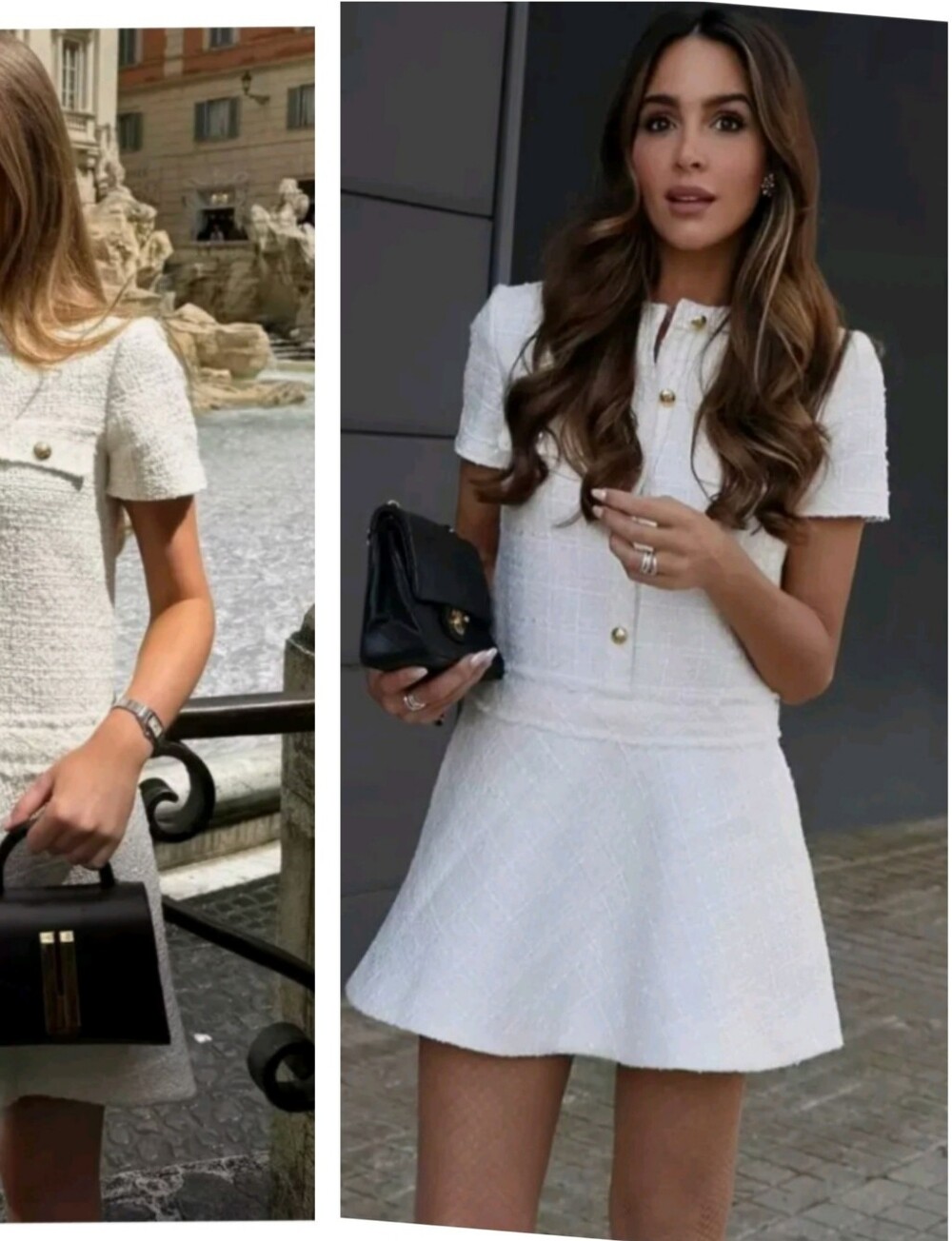Zara Short Textured Tweed Dress Ecru White Size S
